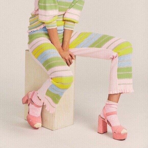 LoveShackFancy Kaiden Cotton Linen Blend Pants Pastel Rainbow Sz S NWT - Picture 2 of 8